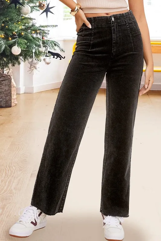 Corduroy Candice Pants for Women High Waist Wide Leg Pants with Pockets