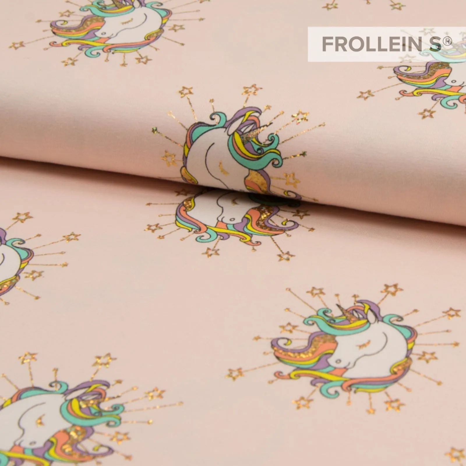 Cotton Jersey - Rainbow Unicorn - Foil - Rose