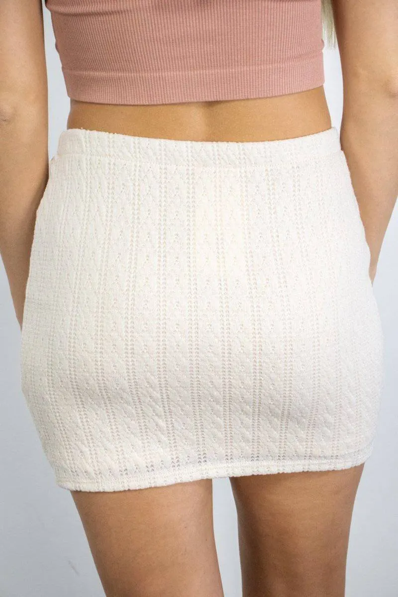 Cream Knit Mini Skirt