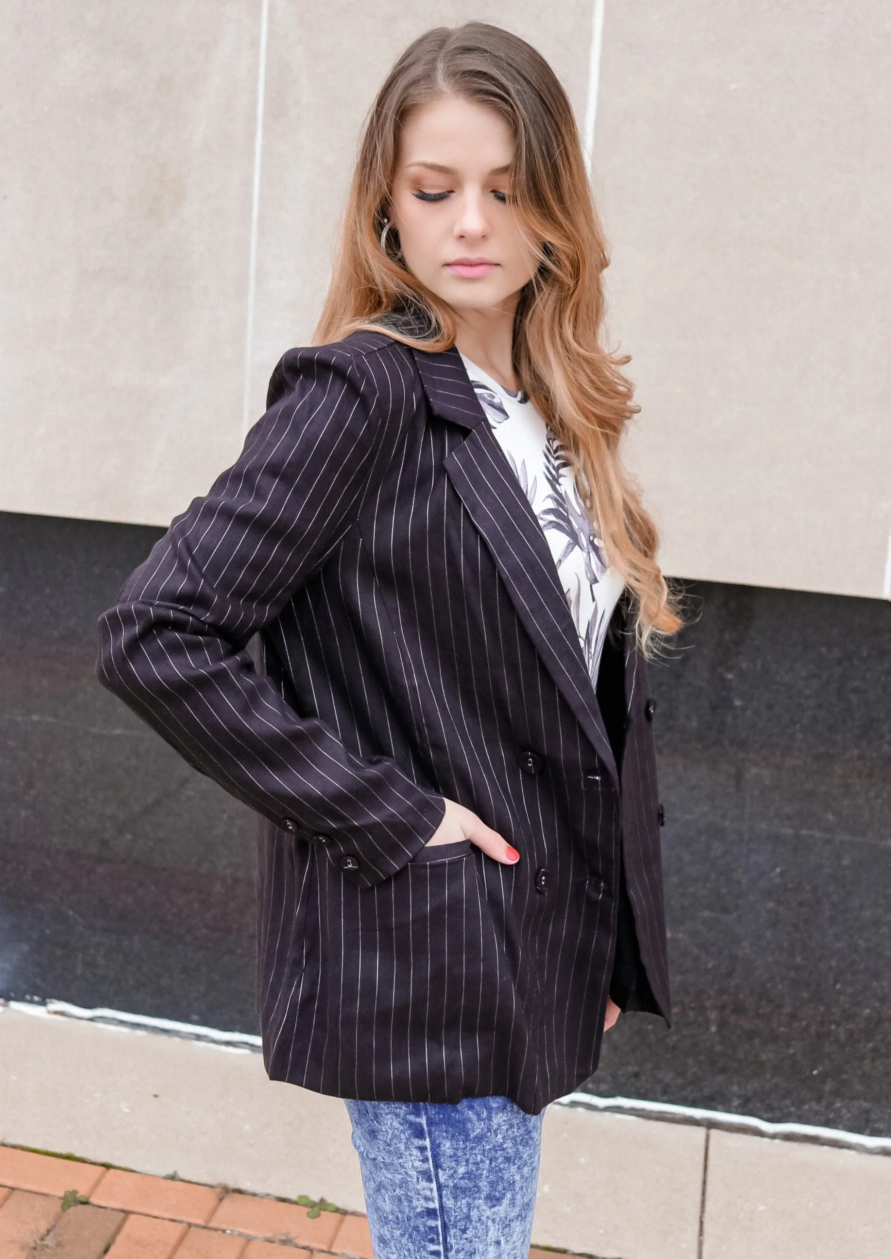 Delaney Black Pinstripes Blazer