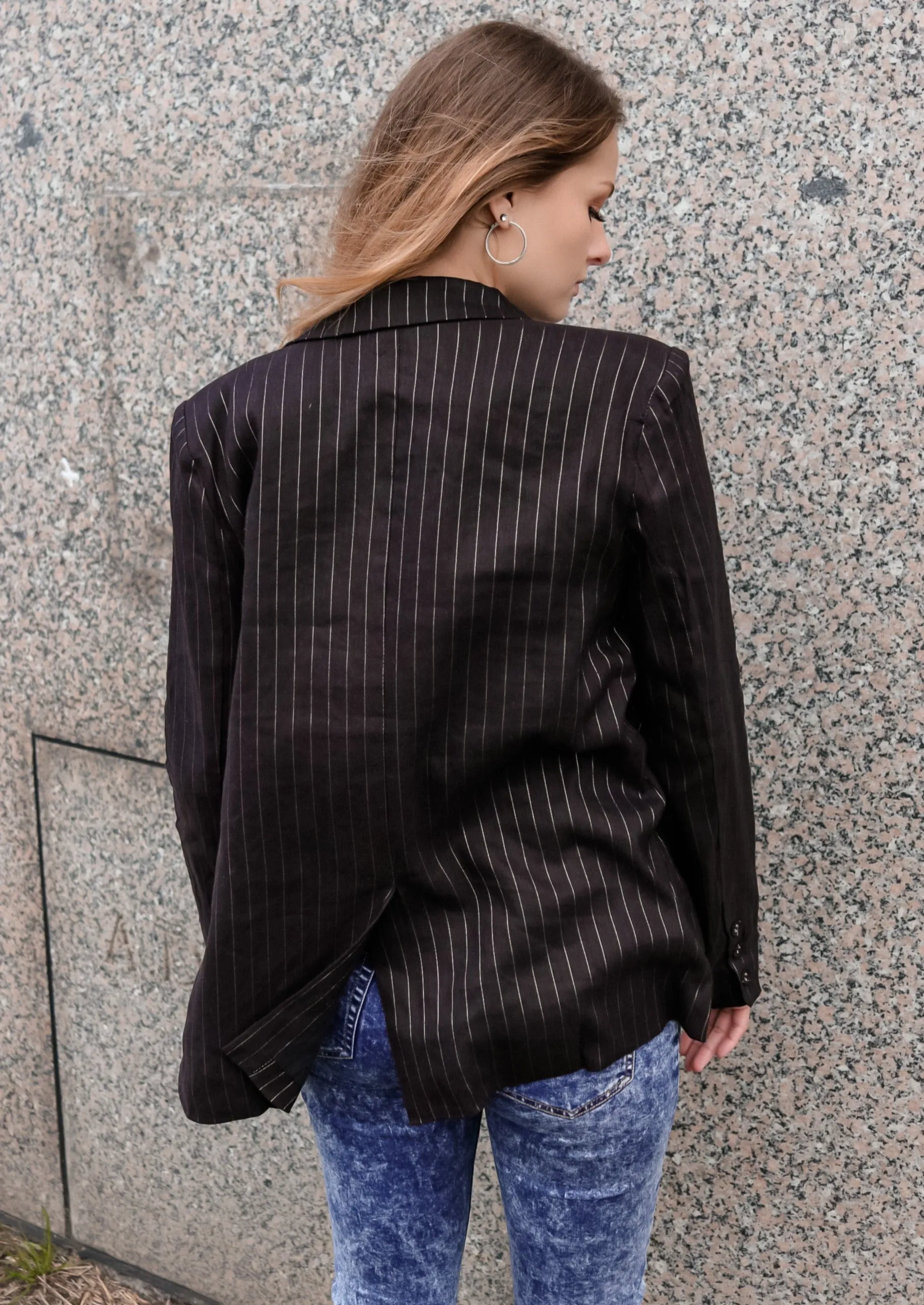 Delaney Black Pinstripes Blazer