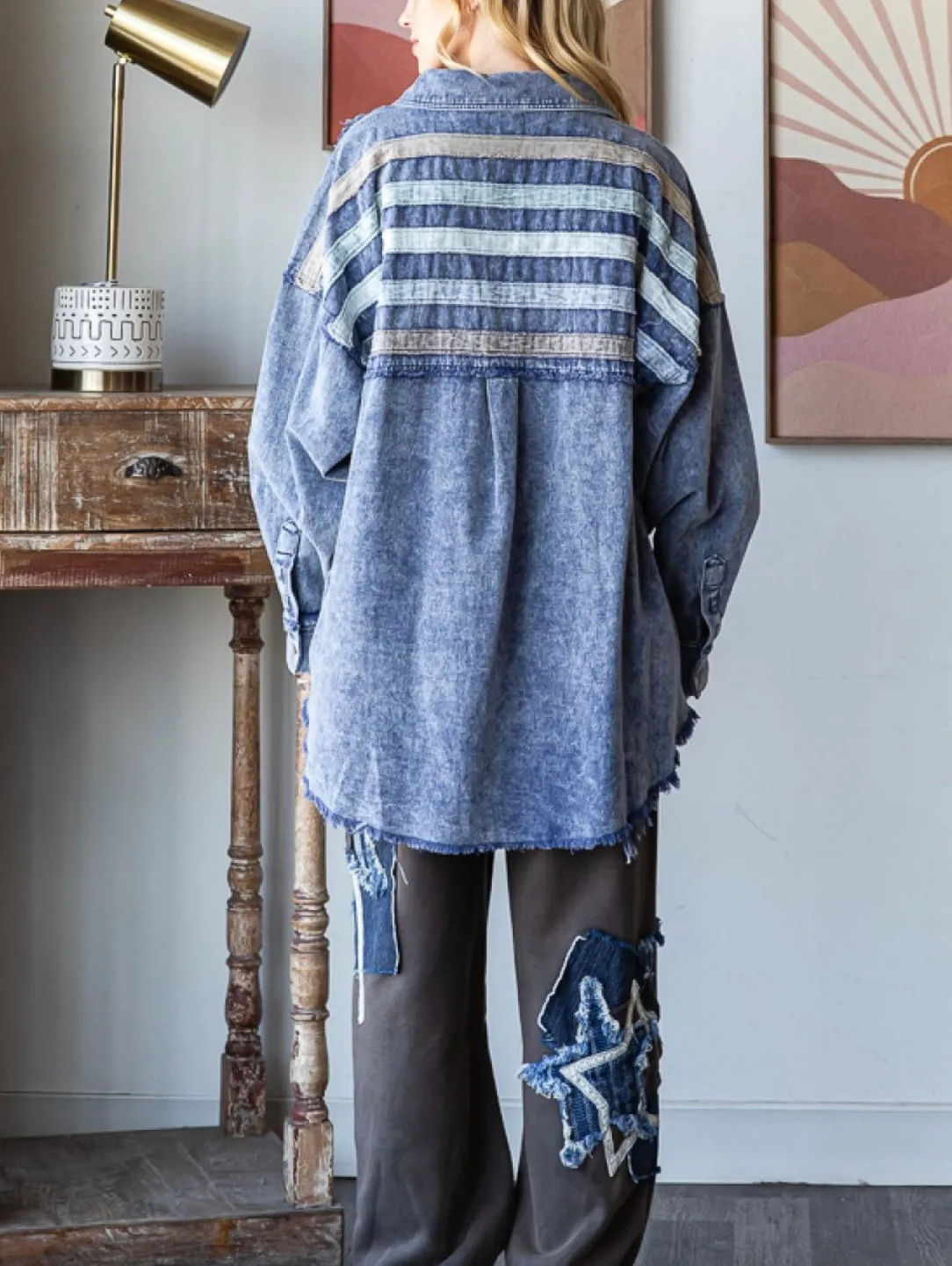 Denim Top Jean Striped Button Denim Shirt / Shacket / Jacket - Oli & Hali