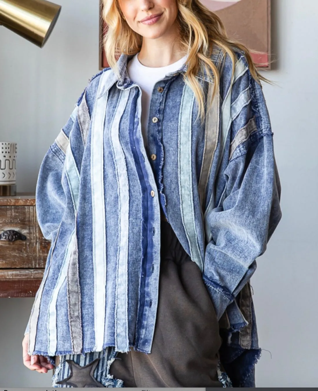 Denim Top Jean Striped Button Denim Shirt / Shacket / Jacket - Oli & Hali