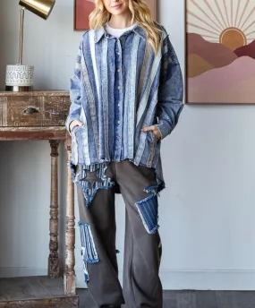 Denim Top Jean Striped Button Denim Shirt / Shacket / Jacket - Oli & Hali