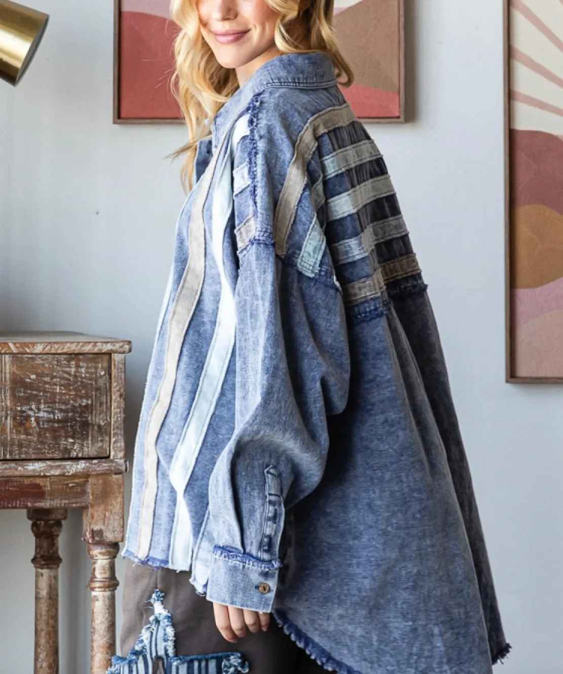 Denim Top Jean Striped Button Denim Shirt / Shacket / Jacket - Oli & Hali