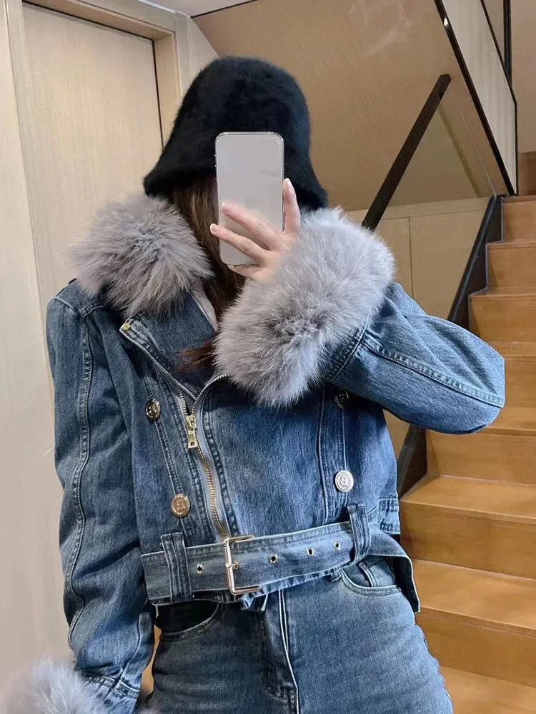 Denim Vintage Fur Coat