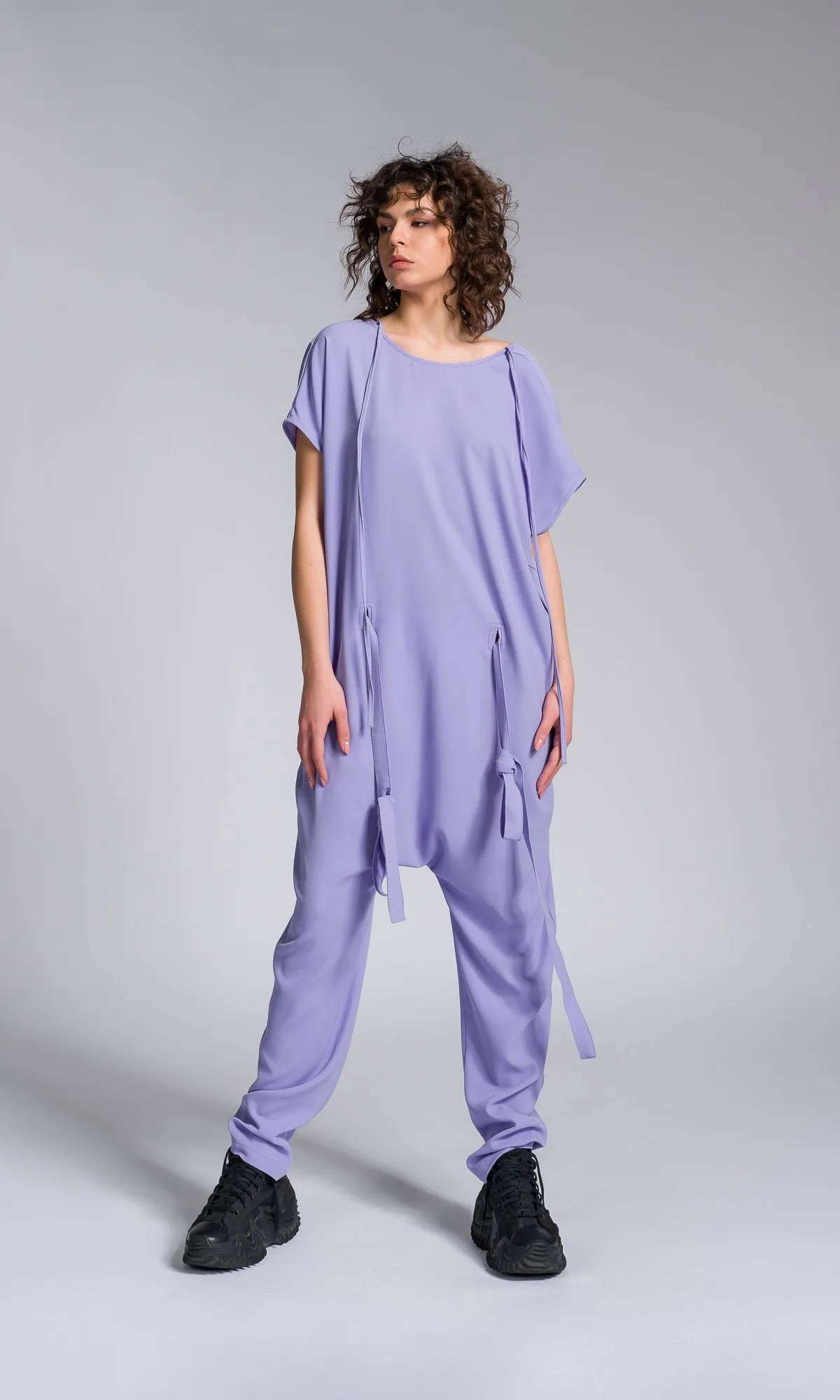 Drop Crotch Jumpsuit with Adjustable Belt