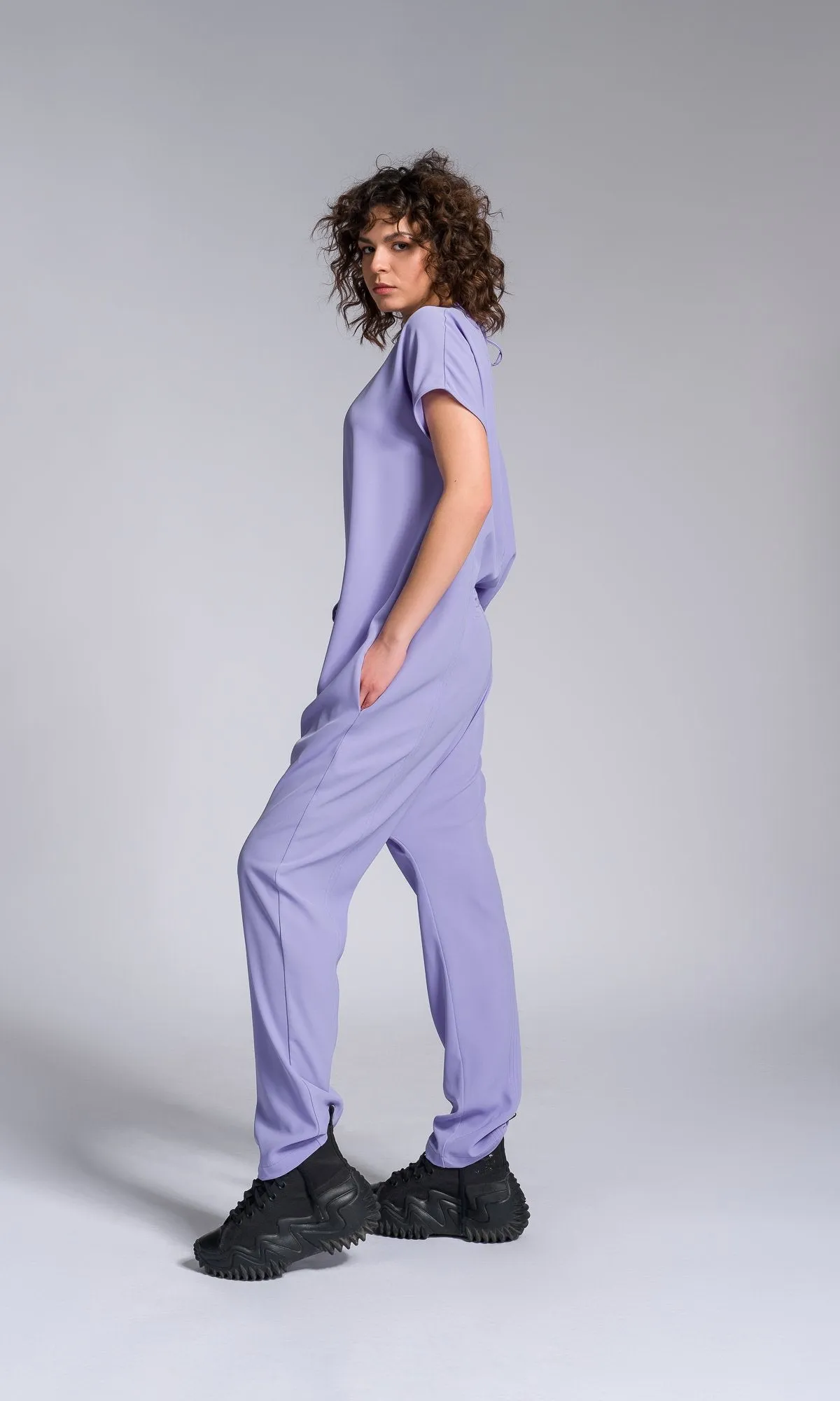 Drop Crotch Jumpsuit with Adjustable Belt
