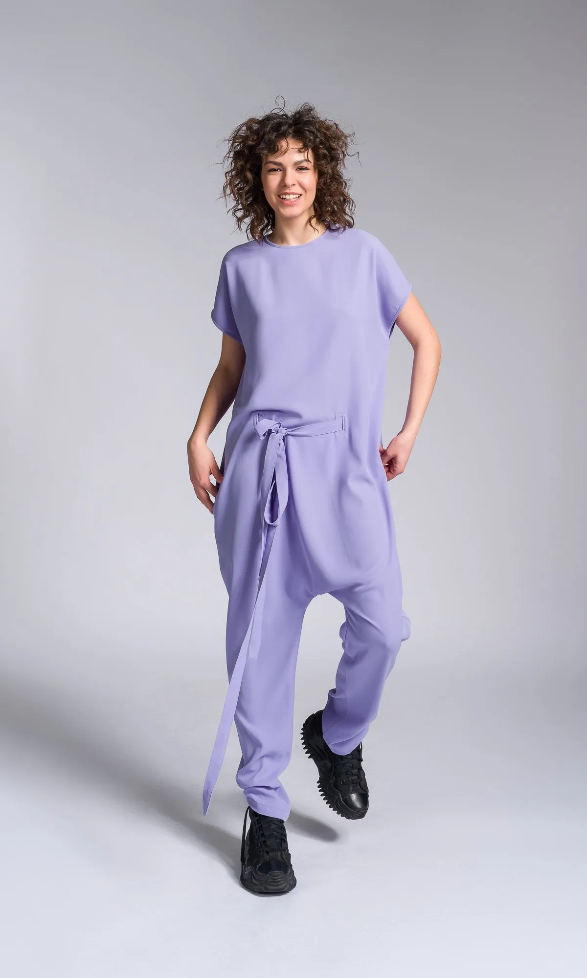Drop Crotch Jumpsuit with Adjustable Belt