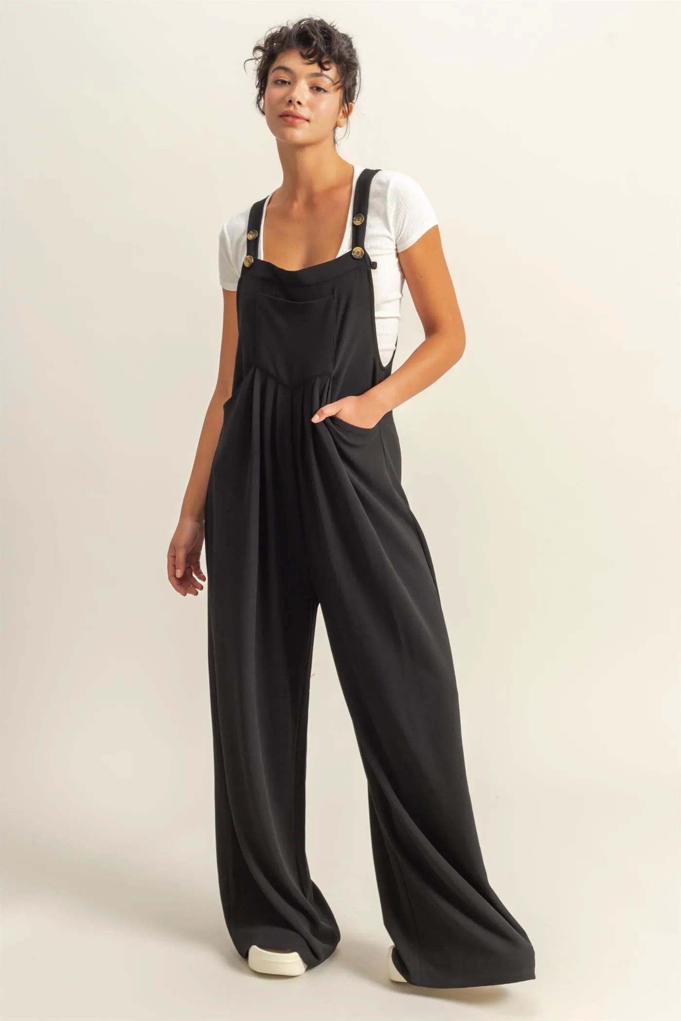 DZ25A693-Waffle Pleated Pocket Detail Jumpsuit