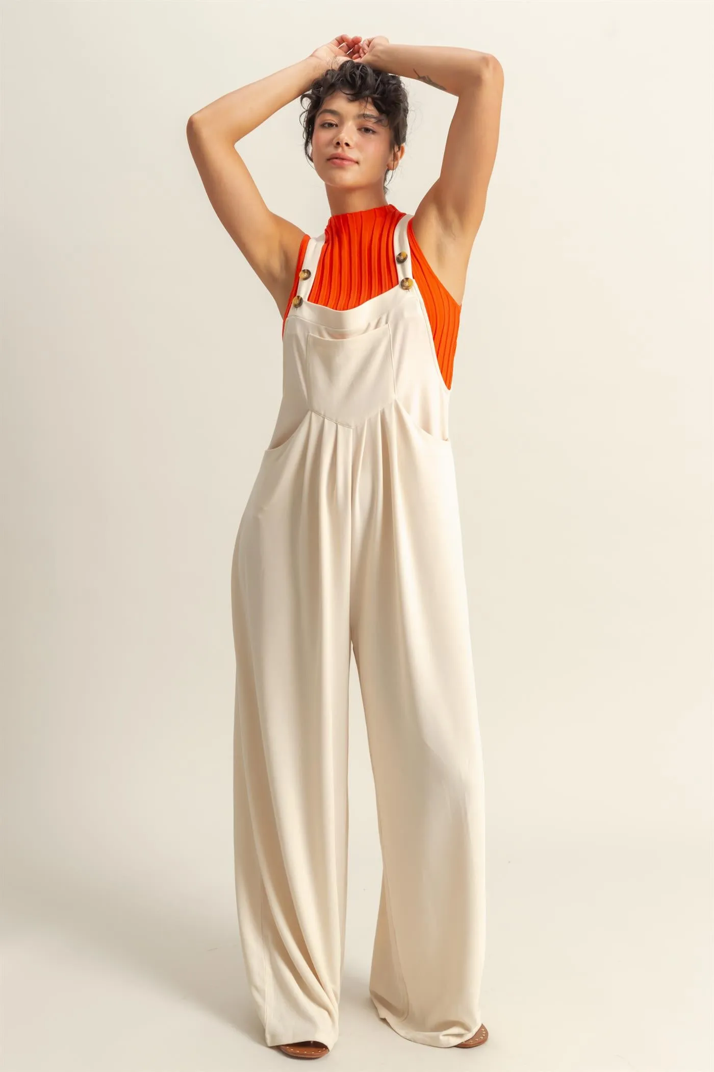 DZ25A693-Waffle Pleated Pocket Detail Jumpsuit