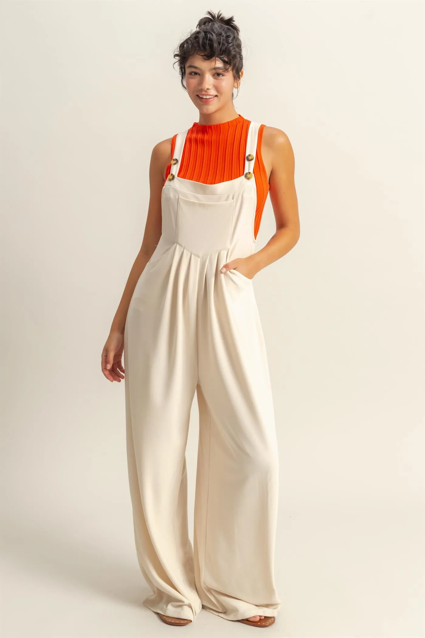 DZ25A693-Waffle Pleated Pocket Detail Jumpsuit