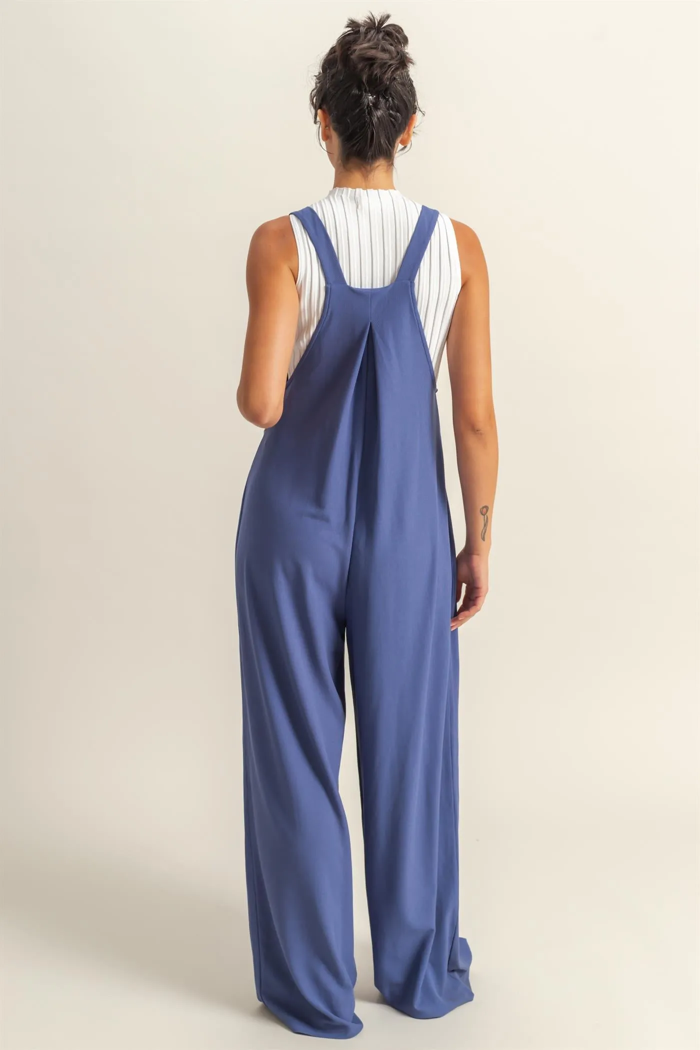 DZ25A693-Waffle Pleated Pocket Detail Jumpsuit
