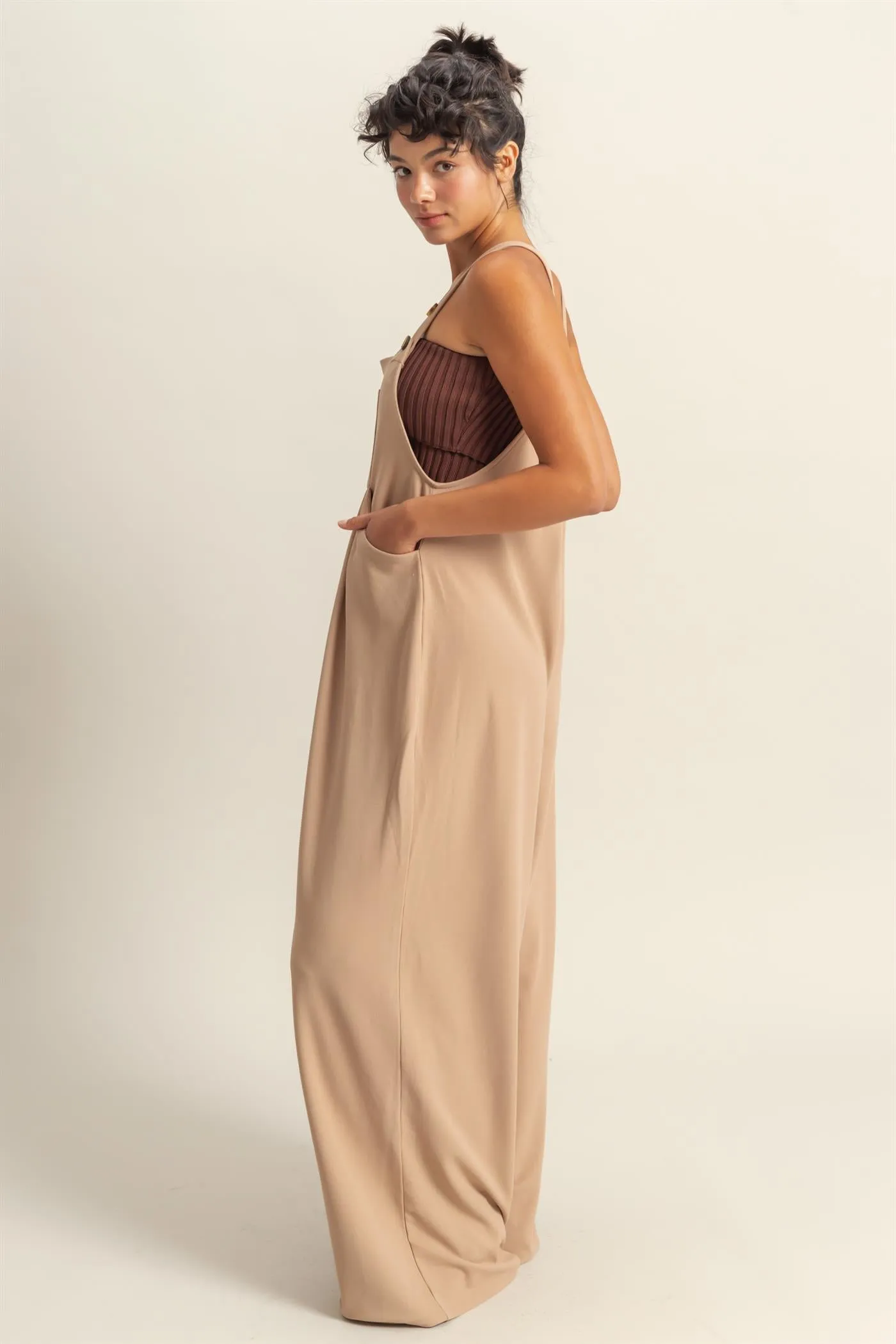 DZ25A693-Waffle Pleated Pocket Detail Jumpsuit
