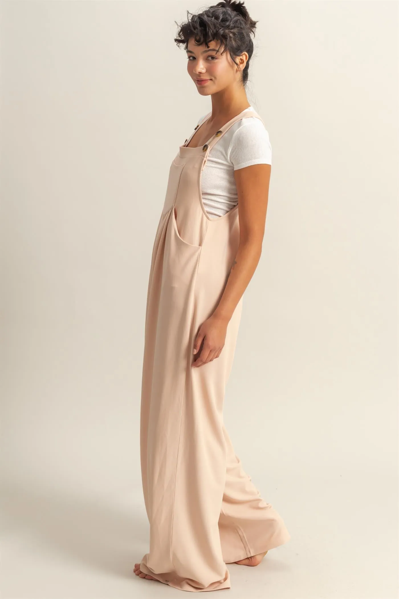 DZ25A693-Waffle Pleated Pocket Detail Jumpsuit