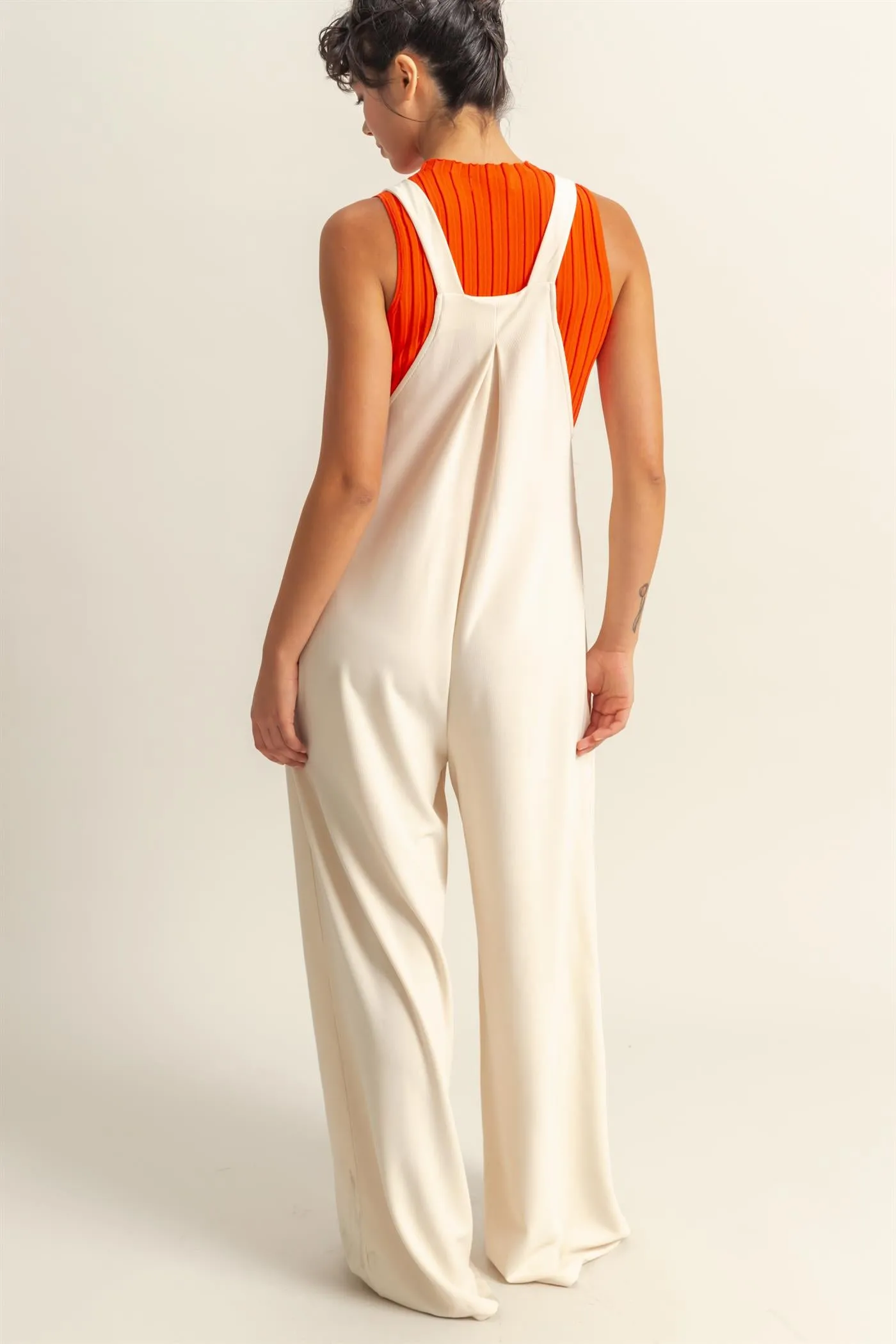 DZ25A693-Waffle Pleated Pocket Detail Jumpsuit