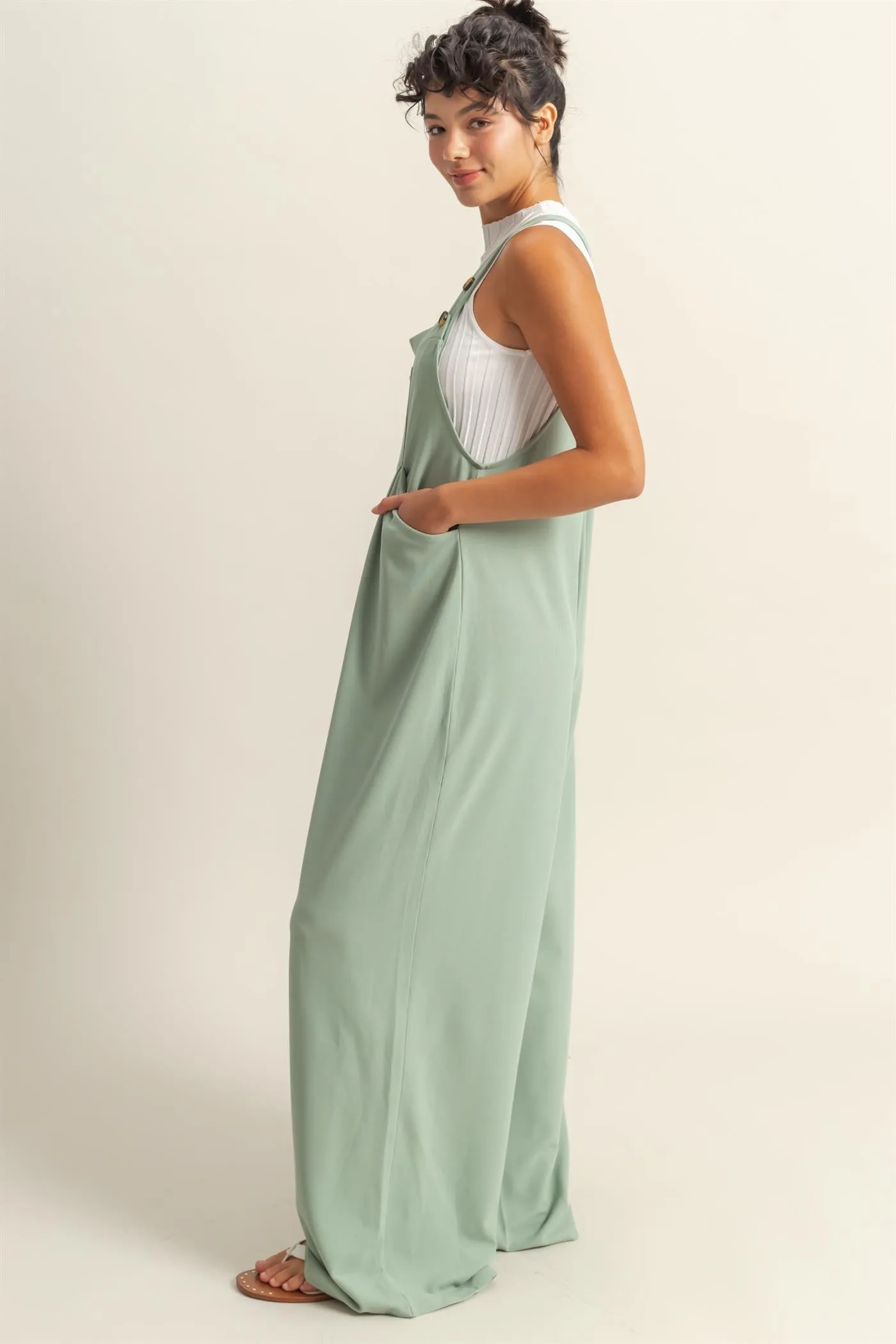 DZ25A693-Waffle Pleated Pocket Detail Jumpsuit