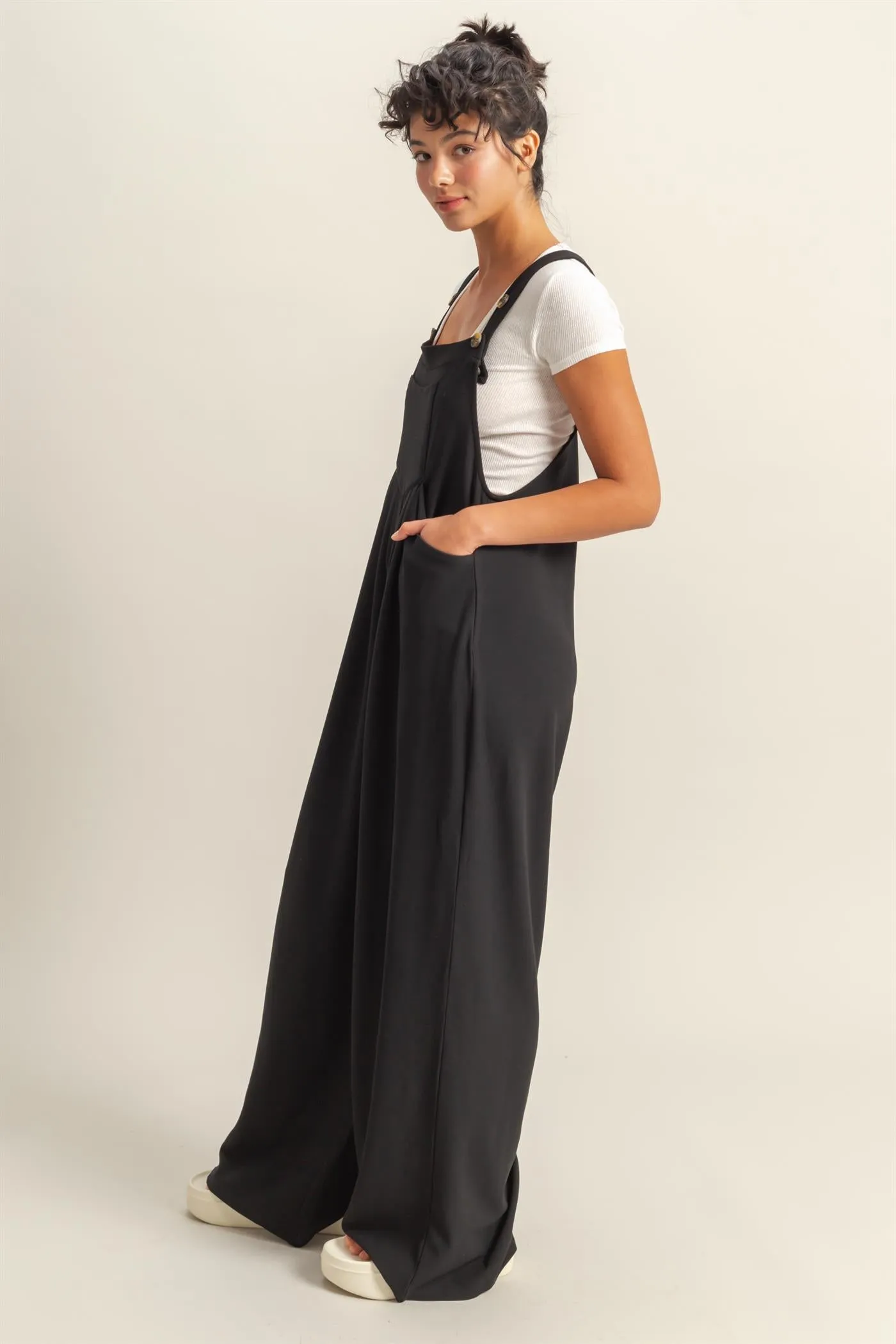 DZ25A693-Waffle Pleated Pocket Detail Jumpsuit