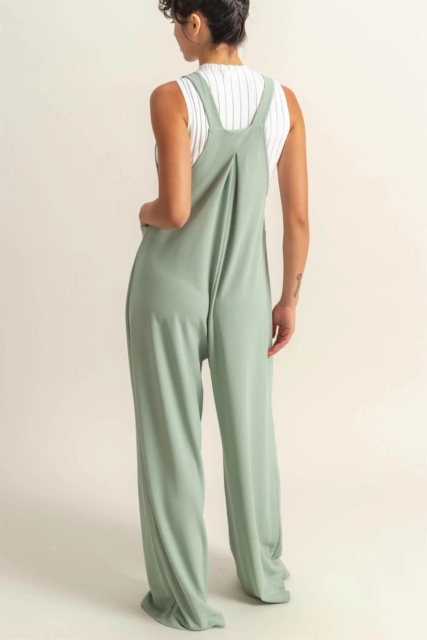 DZ25A693-Waffle Pleated Pocket Detail Jumpsuit
