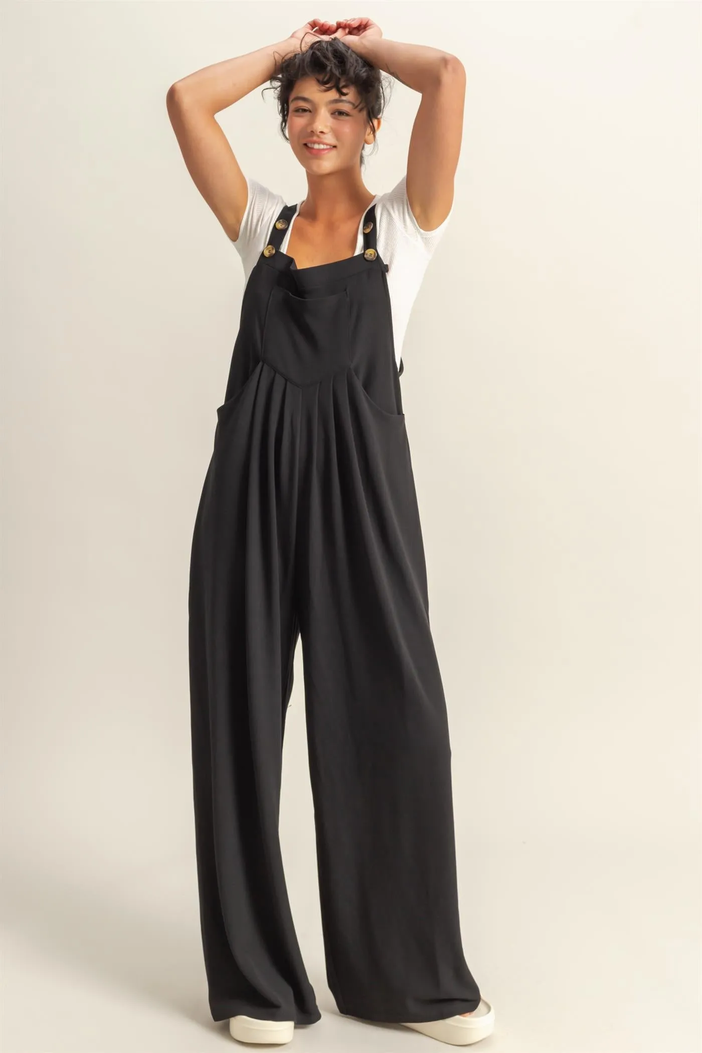 DZ25A693-Waffle Pleated Pocket Detail Jumpsuit