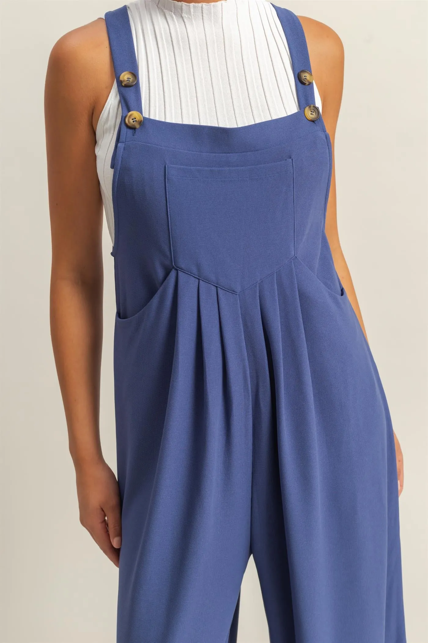 DZ25A693-Waffle Pleated Pocket Detail Jumpsuit