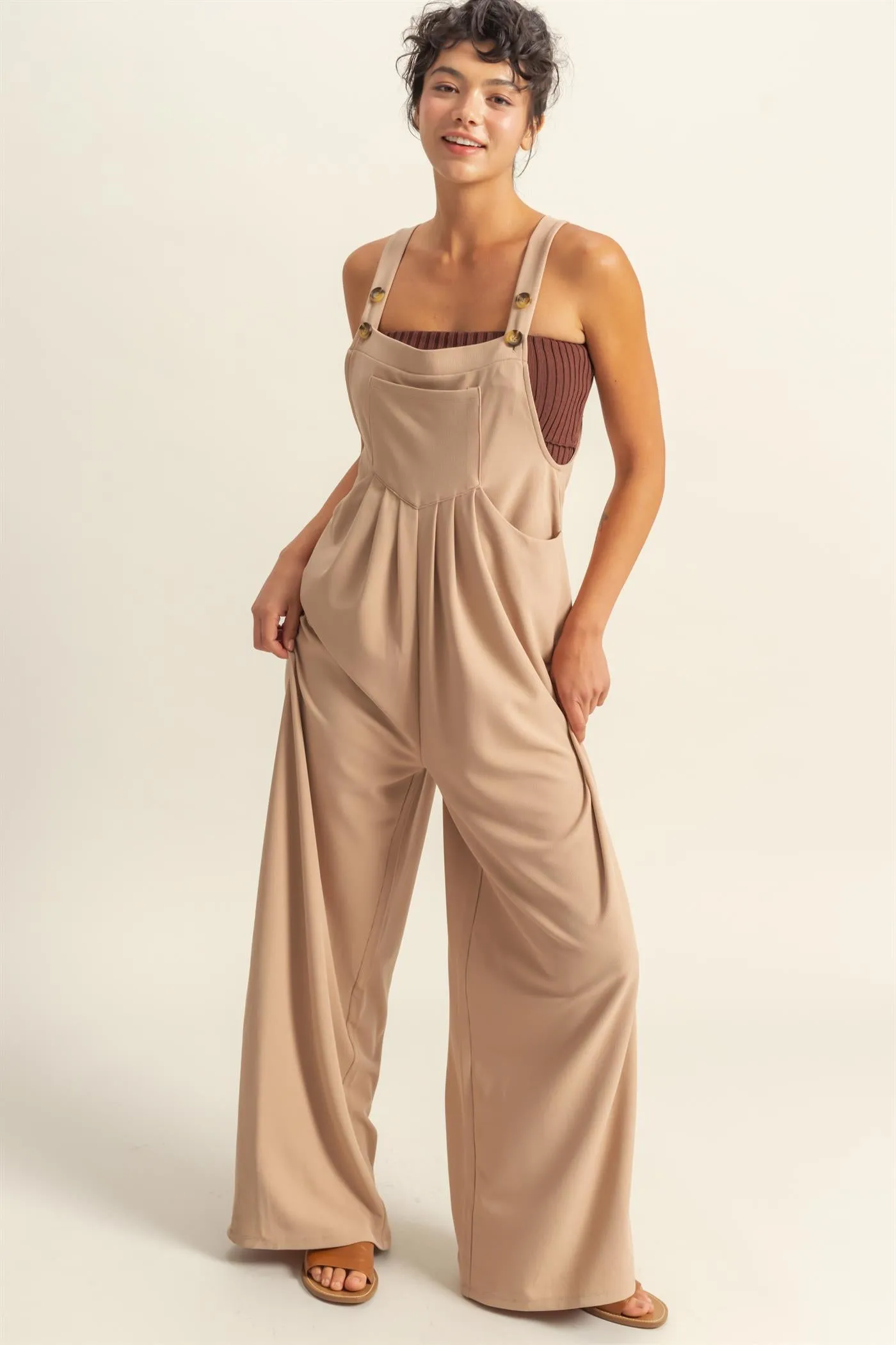 DZ25A693-Waffle Pleated Pocket Detail Jumpsuit