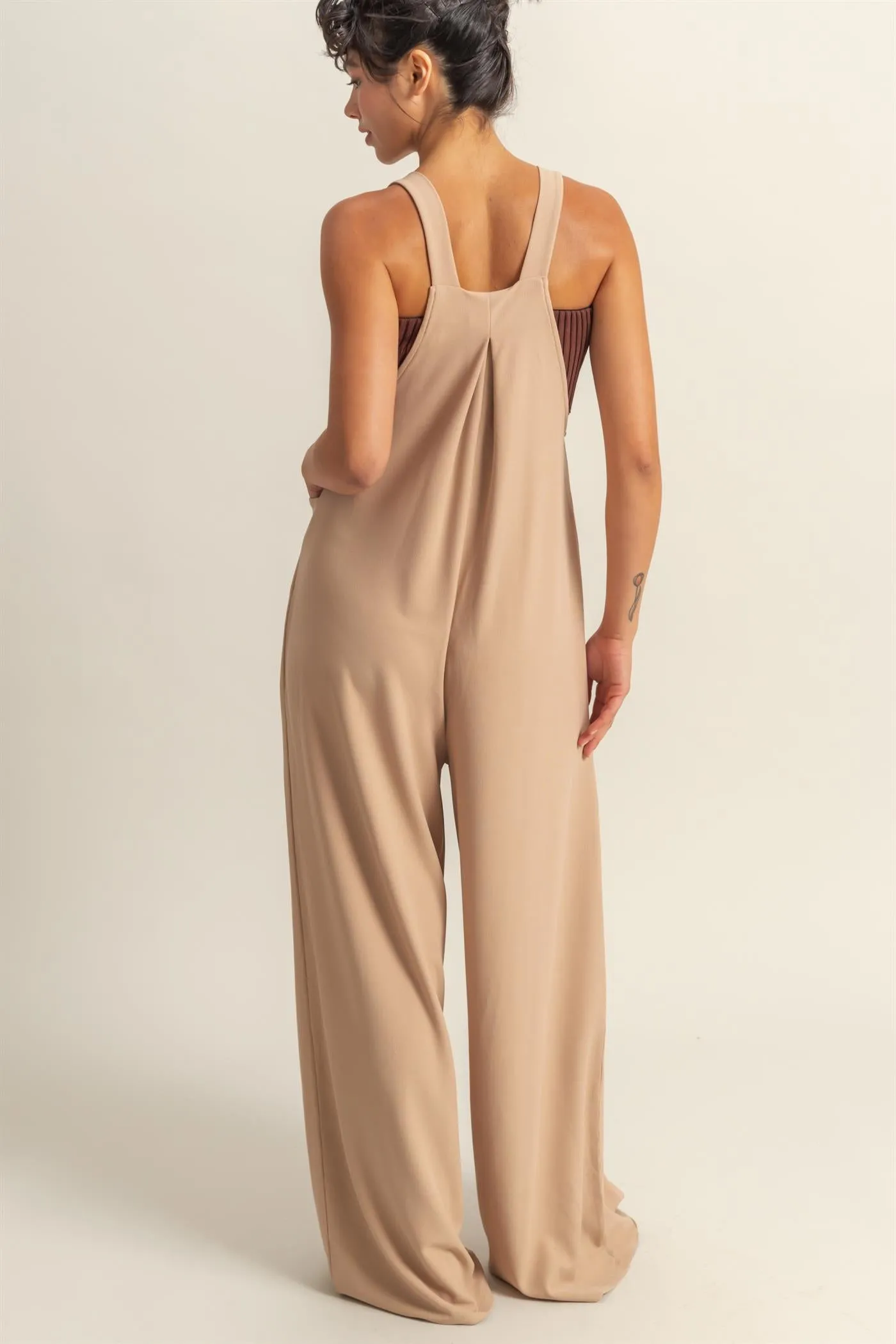 DZ25A693-Waffle Pleated Pocket Detail Jumpsuit