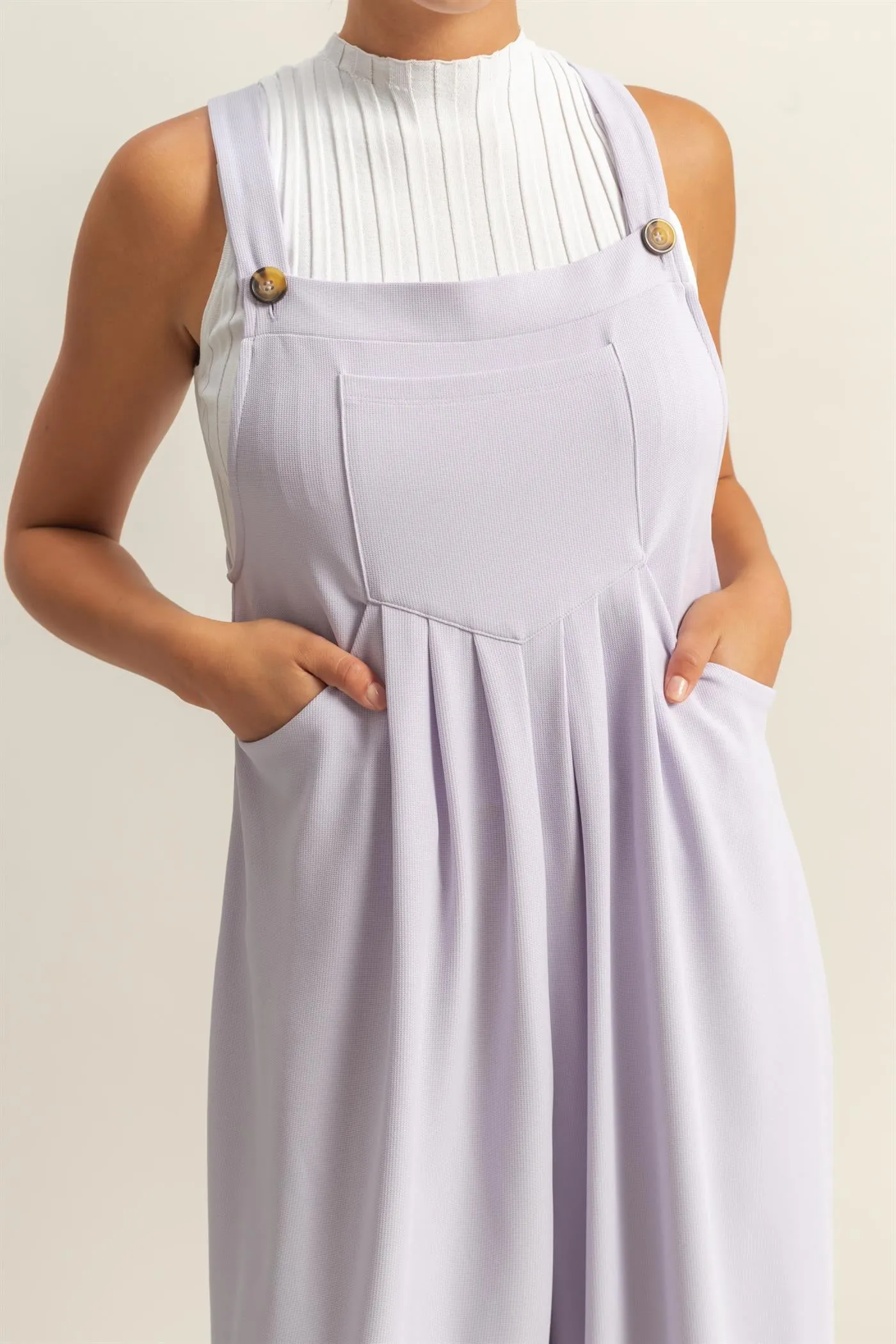 DZ25A693-Waffle Pleated Pocket Detail Jumpsuit