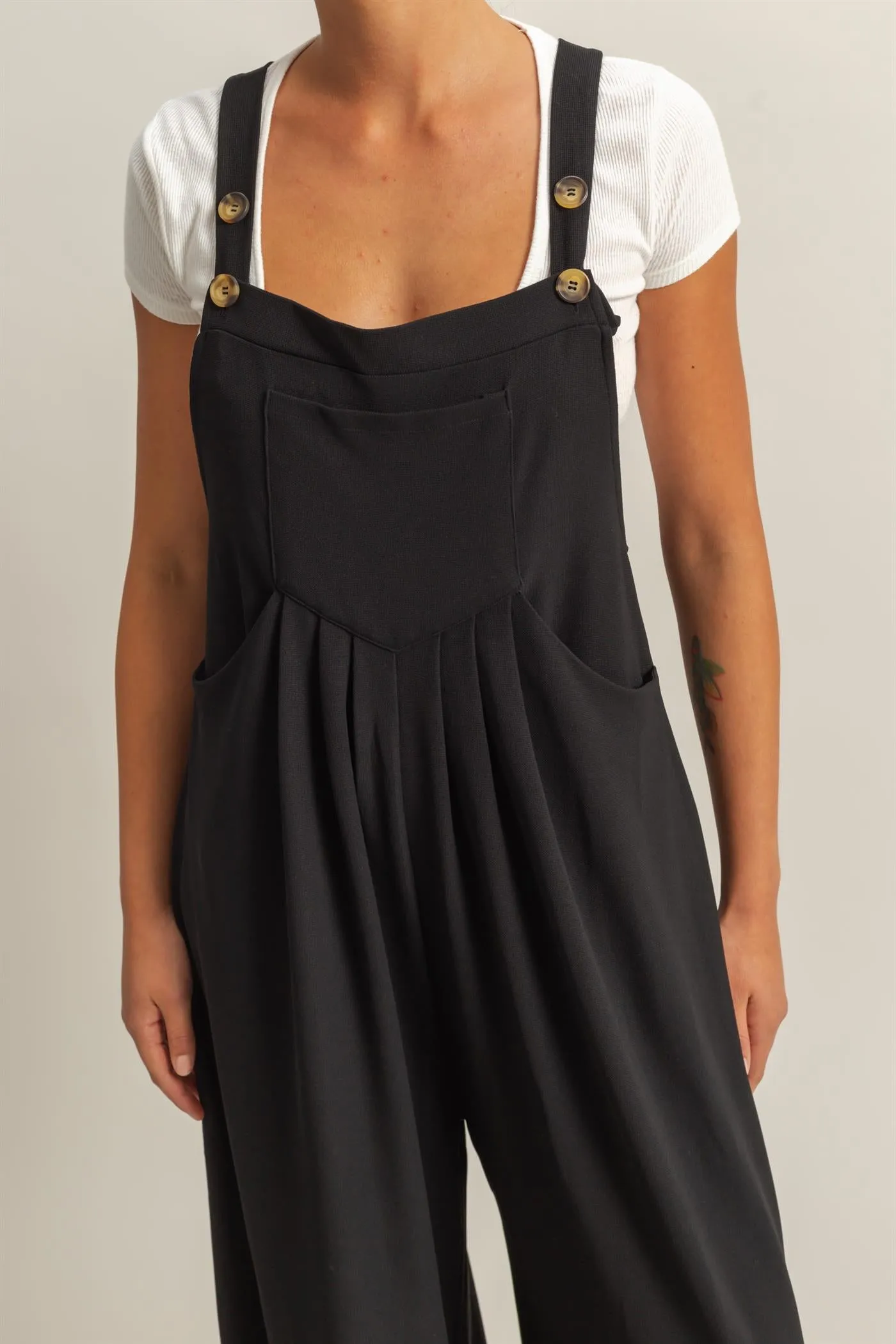 DZ25A693-Waffle Pleated Pocket Detail Jumpsuit
