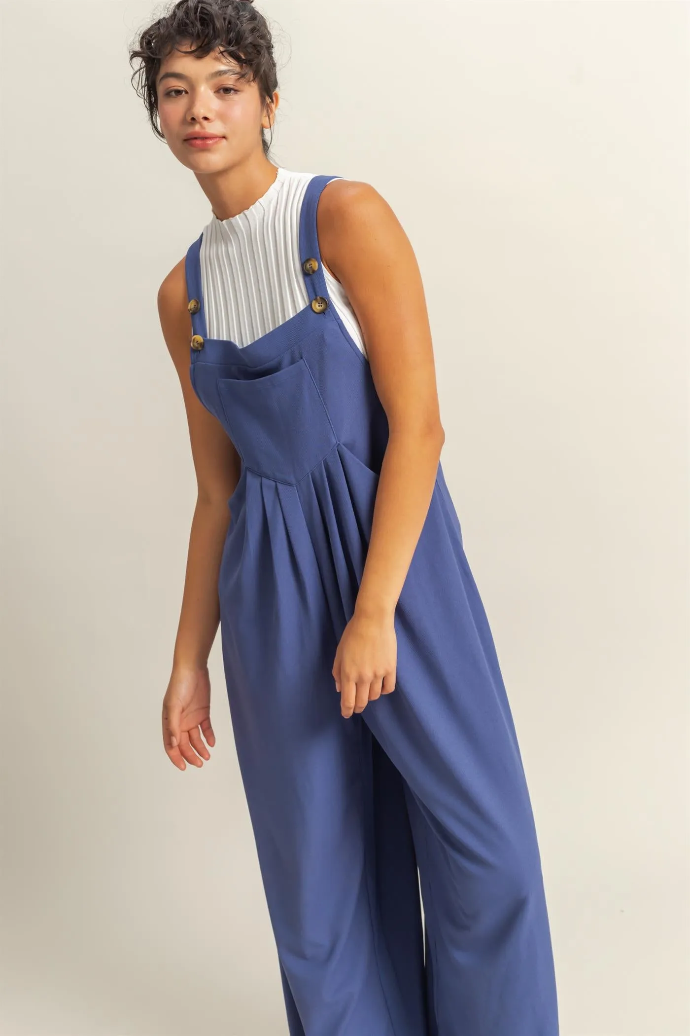 DZ25A693-Waffle Pleated Pocket Detail Jumpsuit