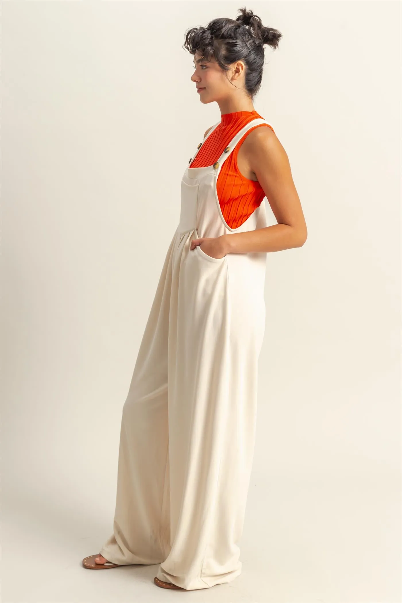 DZ25A693-Waffle Pleated Pocket Detail Jumpsuit