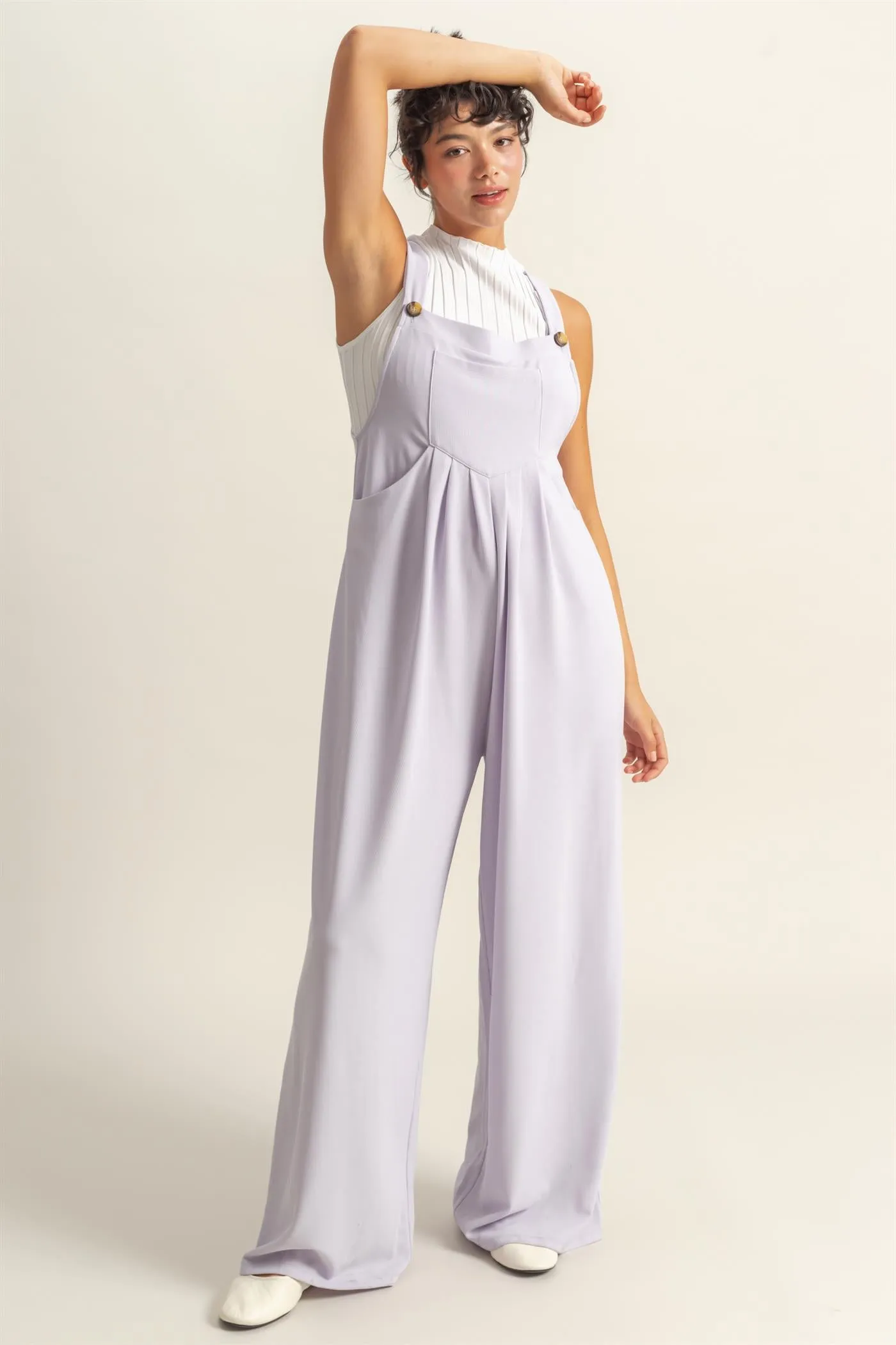 DZ25A693-Waffle Pleated Pocket Detail Jumpsuit