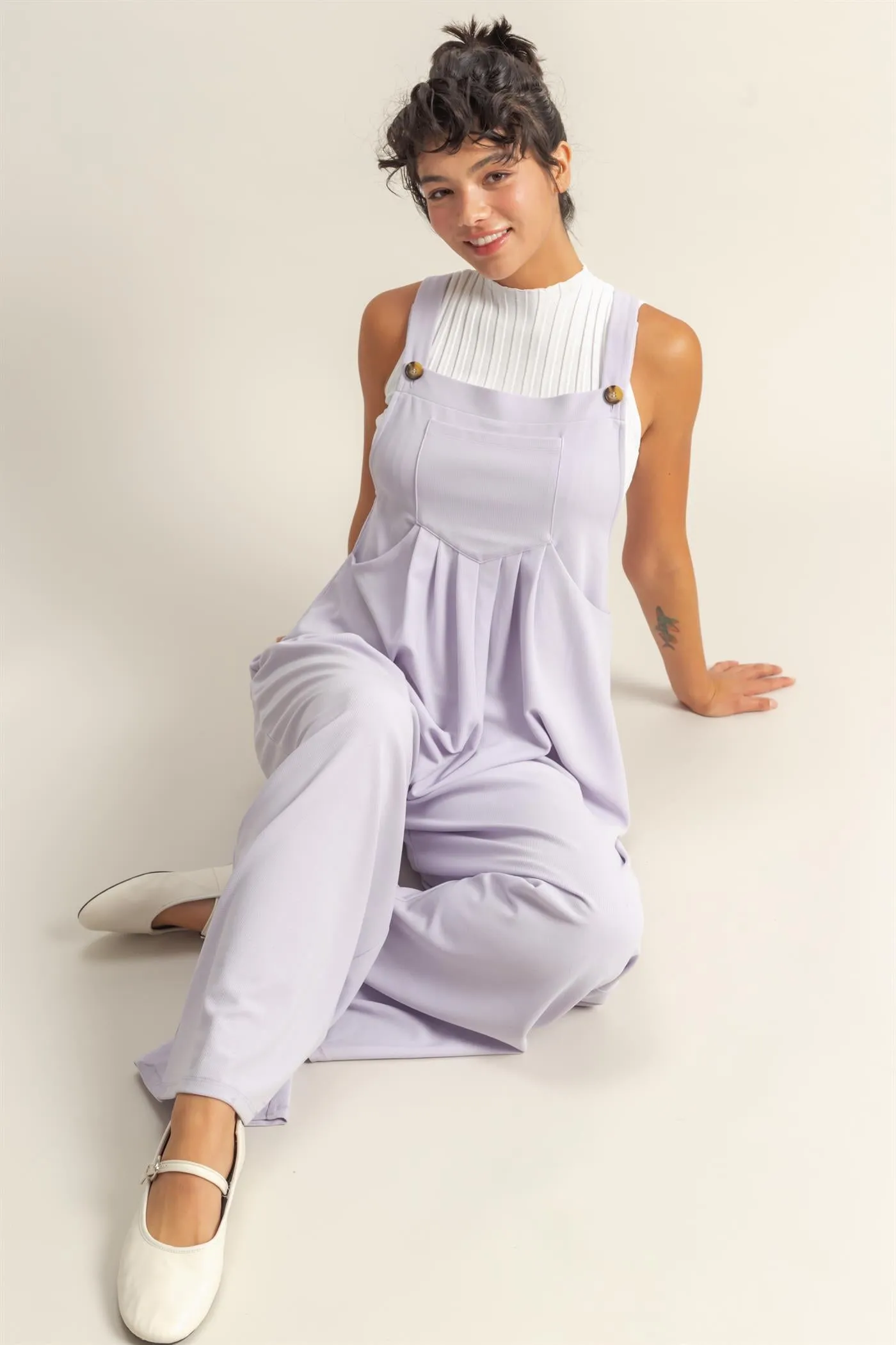 DZ25A693-Waffle Pleated Pocket Detail Jumpsuit