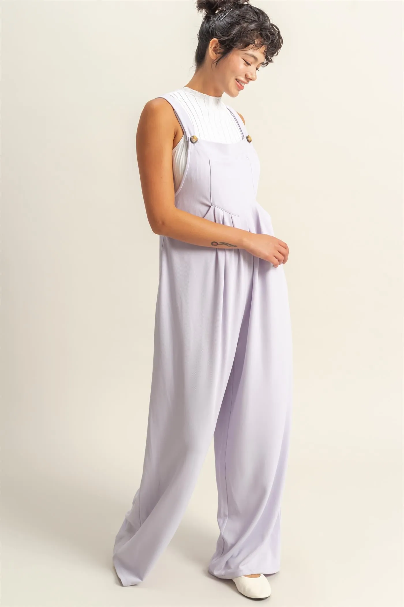 DZ25A693-Waffle Pleated Pocket Detail Jumpsuit