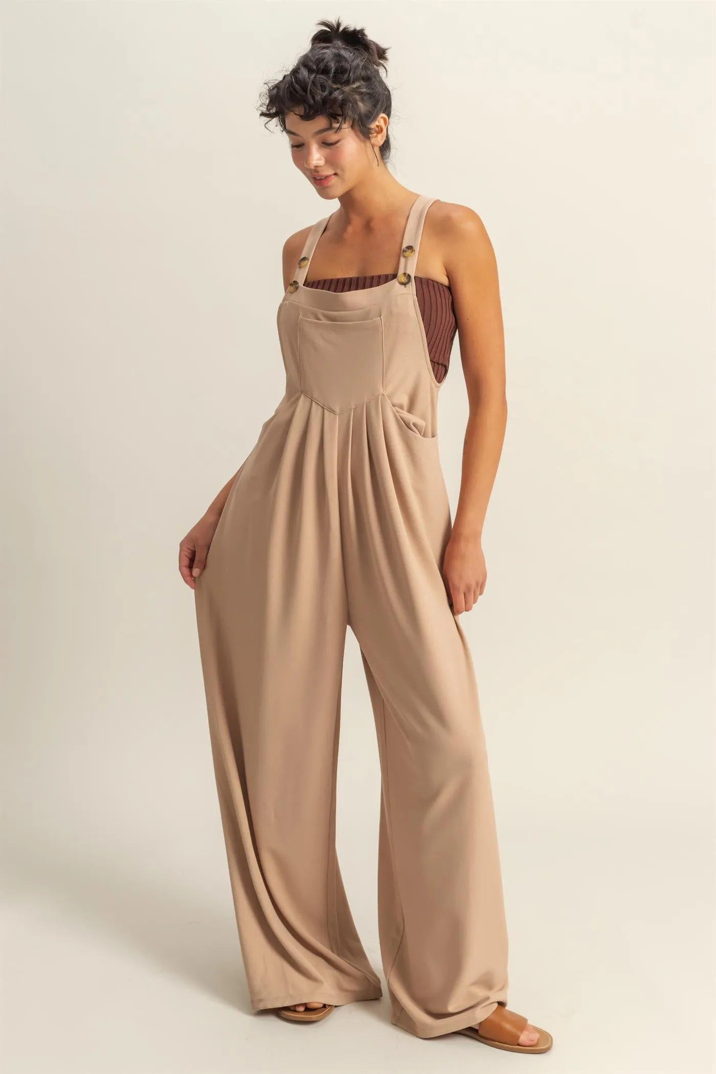 DZ25A693-Waffle Pleated Pocket Detail Jumpsuit
