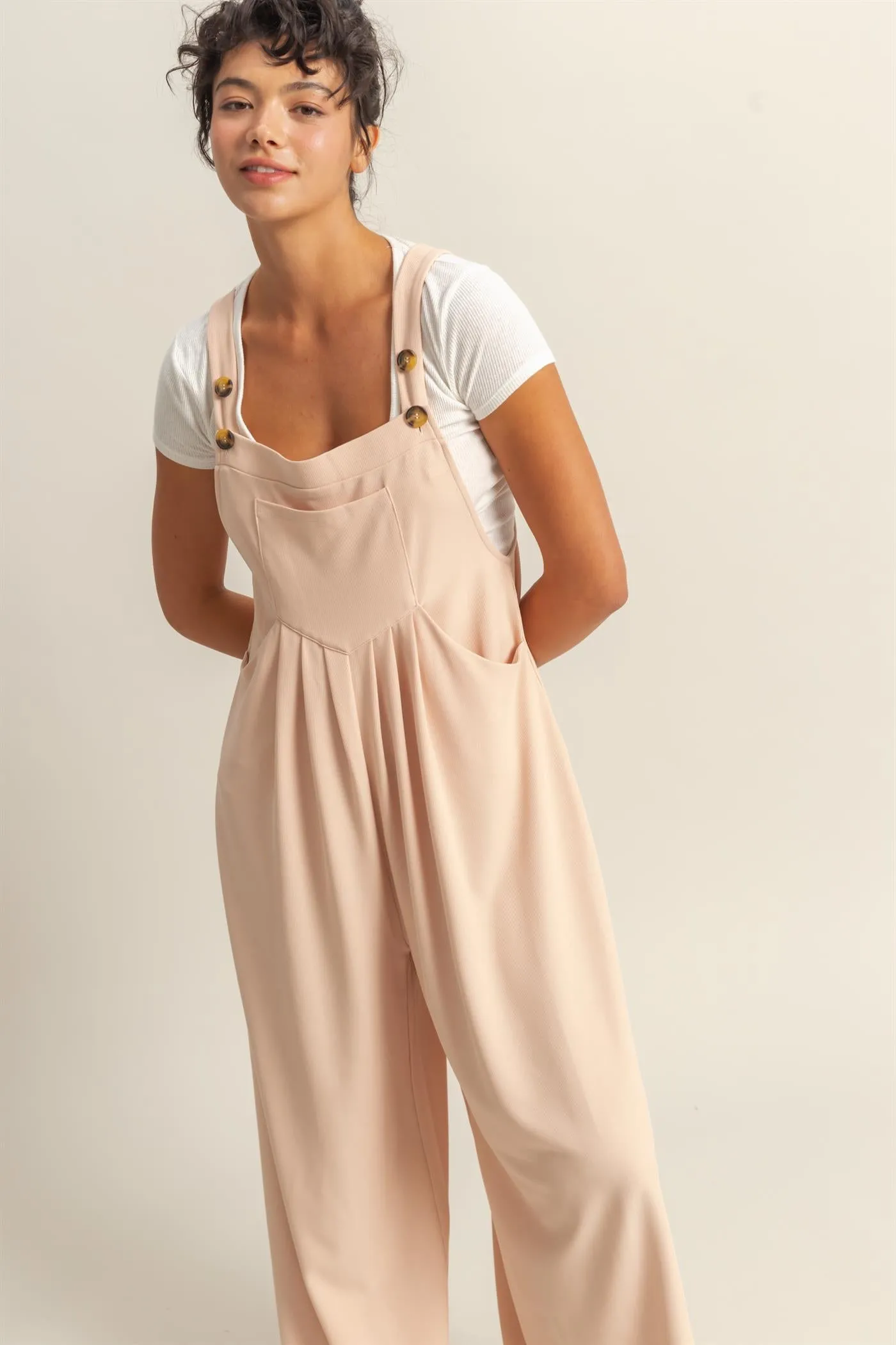 DZ25A693-Waffle Pleated Pocket Detail Jumpsuit
