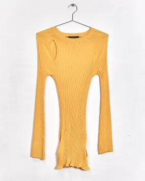 Ellery rib knit long sleeve minidress, yellow, 6-8