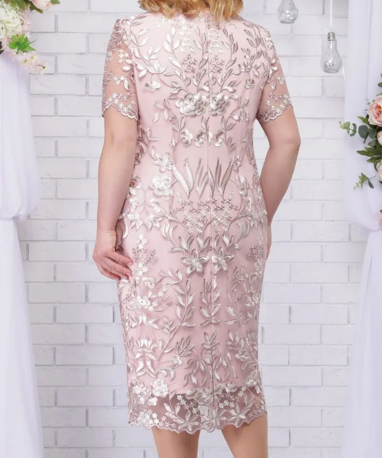 European And American Stitching Embroidered Lace Slim Cocktail Dress