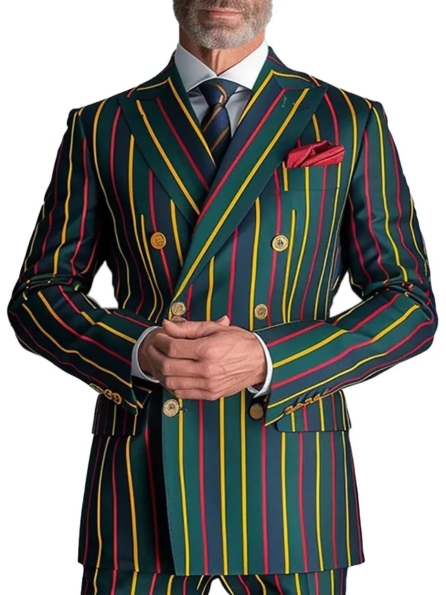 Fashion Contrast Stripe Print Double Breasted Blazer