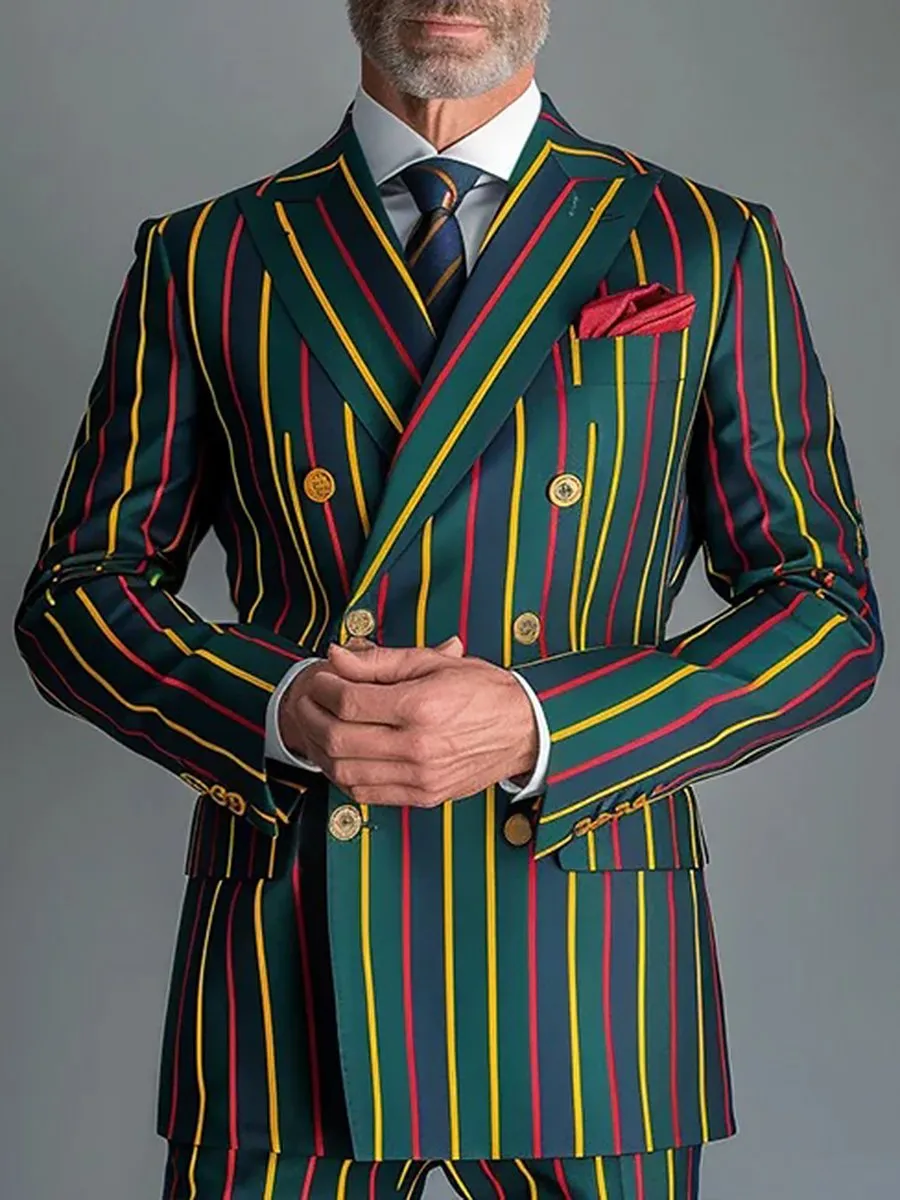 Fashion Contrast Stripe Print Double Breasted Blazer