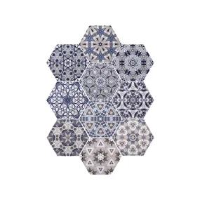 FaSoLa Hexagonal Anti-Slip Stickers with Vintage Pattern - 10 Pieces