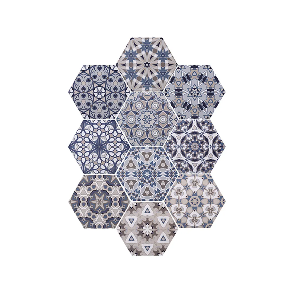 FaSoLa Hexagonal Anti-Slip Stickers with Vintage Pattern - 10 Pieces