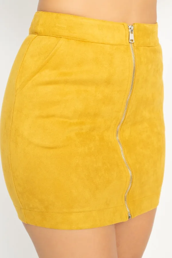 Faux Suede Front Zip Skirt