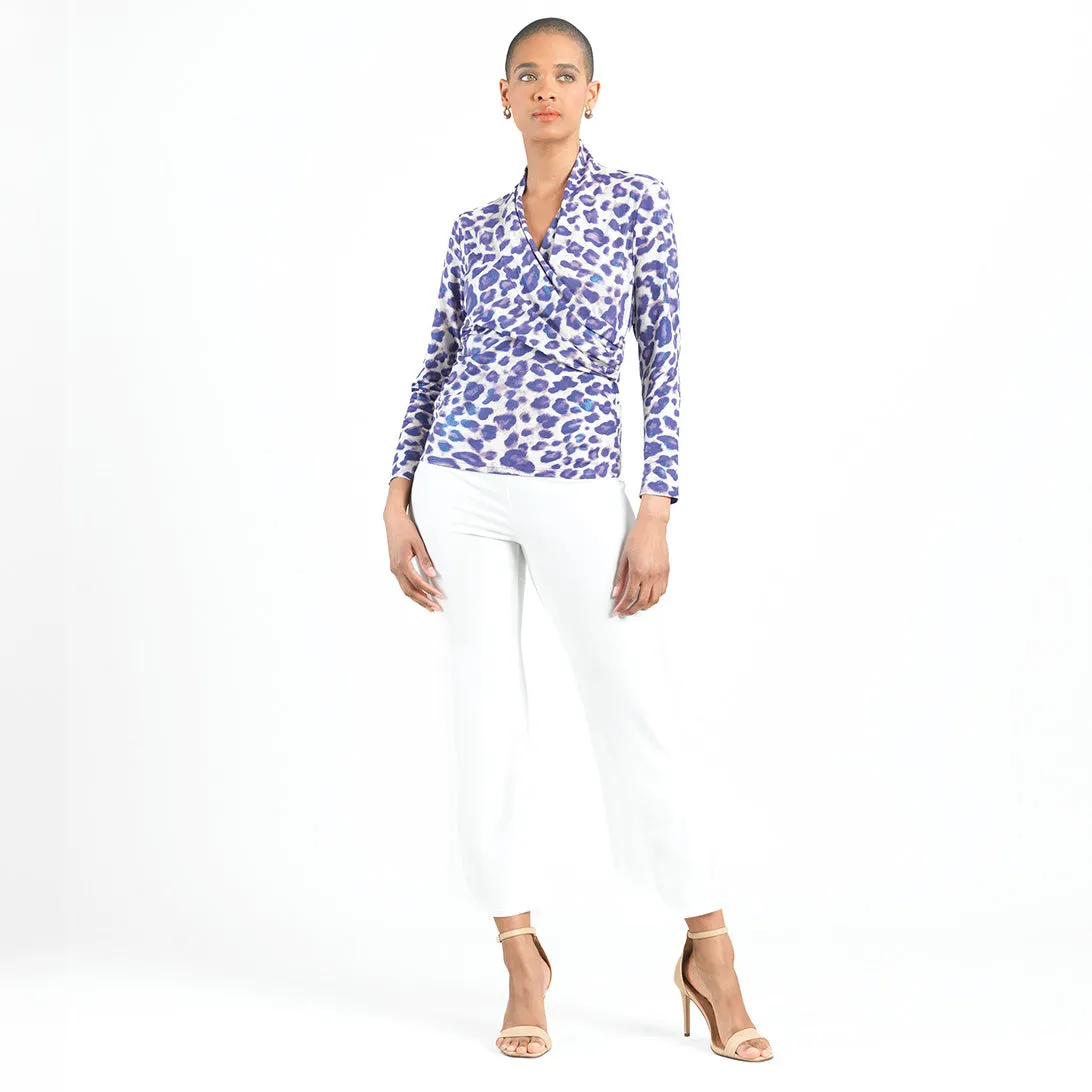 Foil Knit - V-Neck Draped Pleat Top - Plum Cheetah - Limited Sizes!