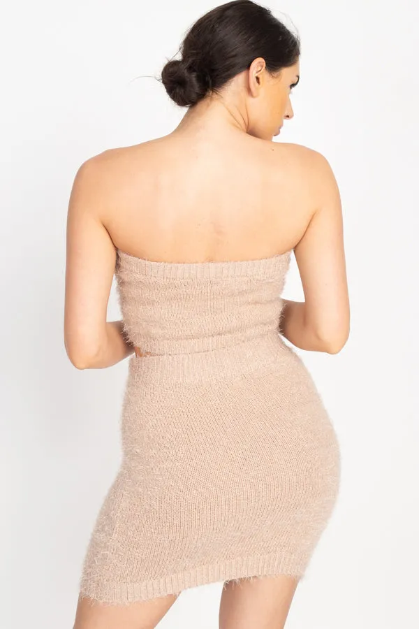 Fuzzy Ribbed Tube Top & Mini Skirt Set
