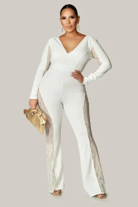 Gemini Hottie Rhinestone with Lace Paneled Jumpsuit