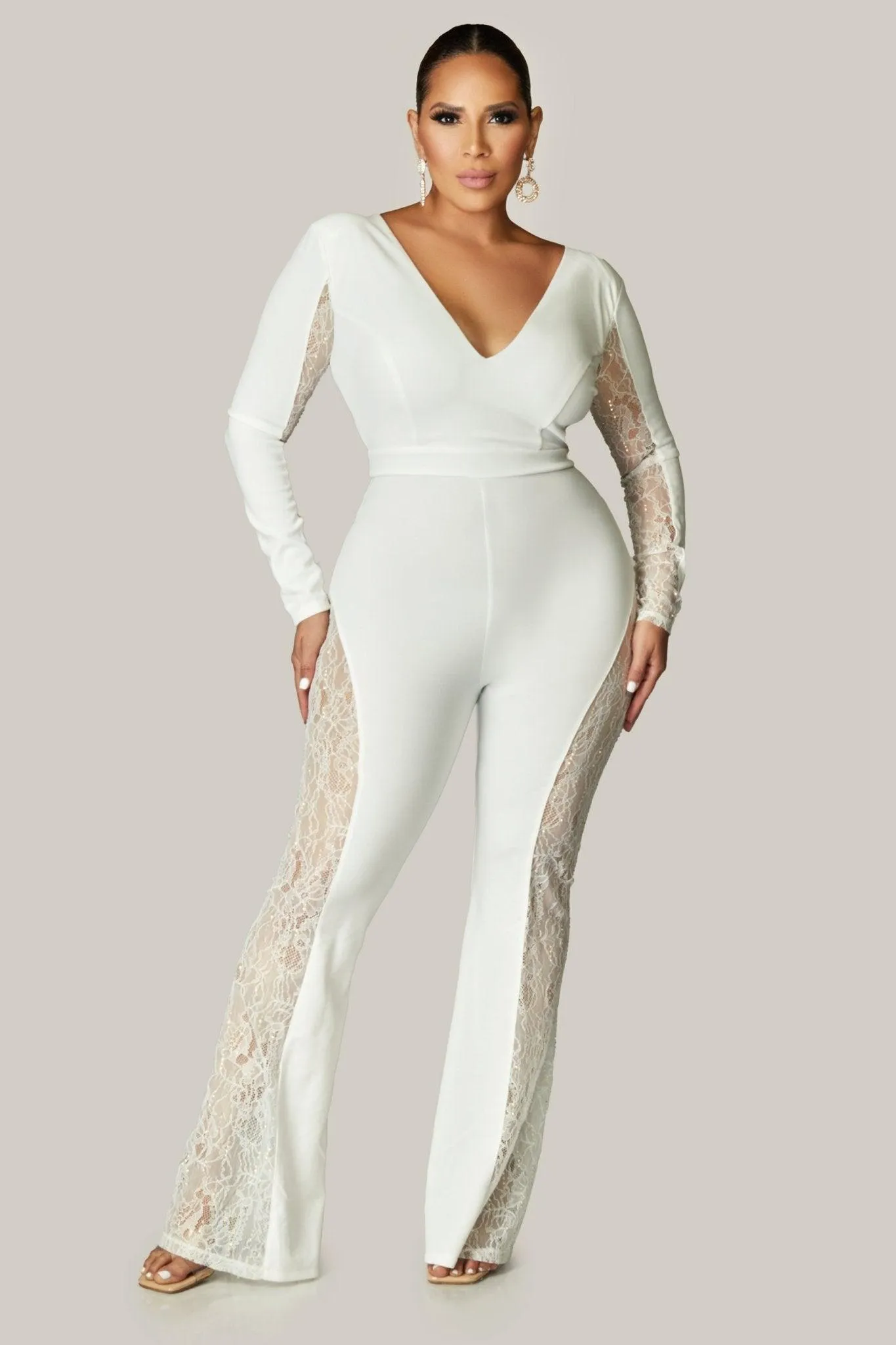 Gemini Hottie Rhinestone with Lace Paneled Jumpsuit