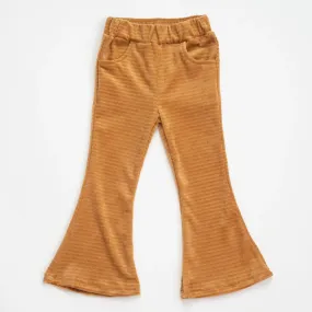 Golden Brown Velour Corduroy Bell Bottoms for Girls