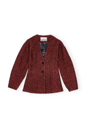 Herringbone Wool Curve Sleeve Blazer - Winery