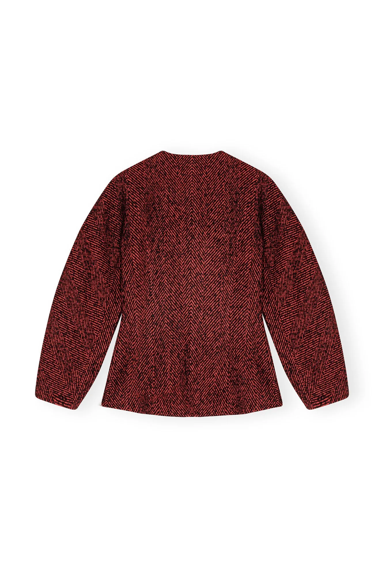 Herringbone Wool Curve Sleeve Blazer - Winery